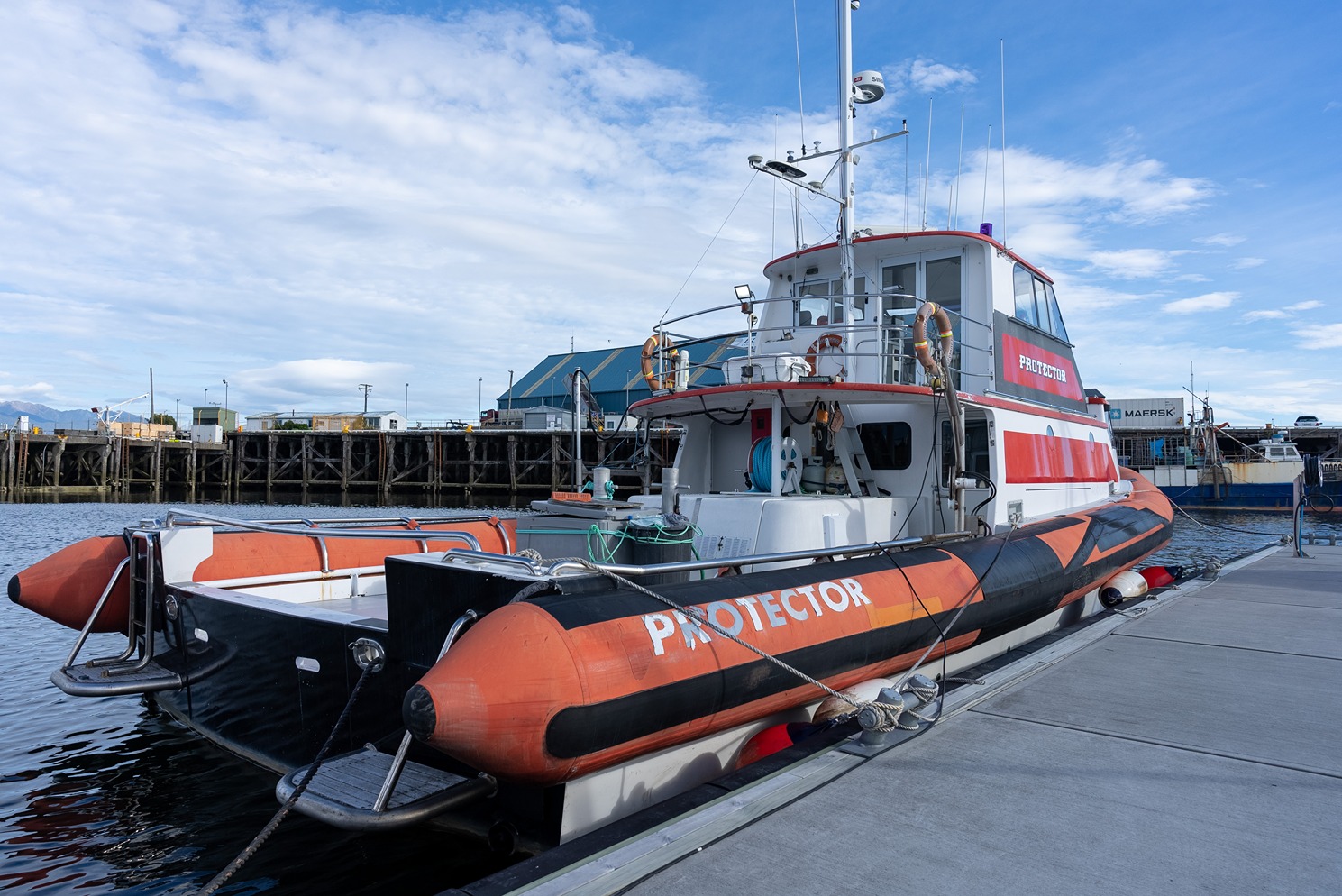 Safety boat at wharf